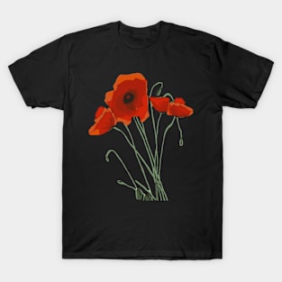 Pretty Red Poppies Artistic WIldflowers T-Shirt